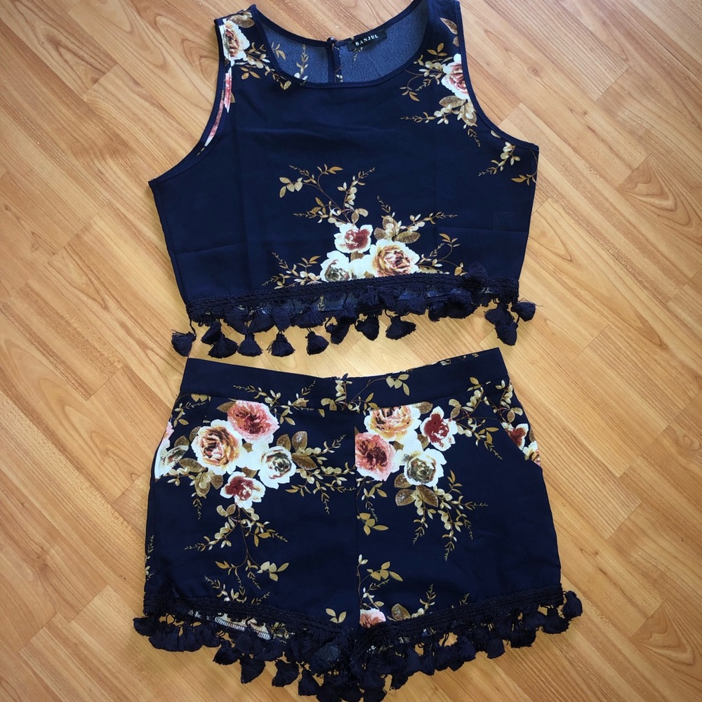 Blue with flowers two piece set